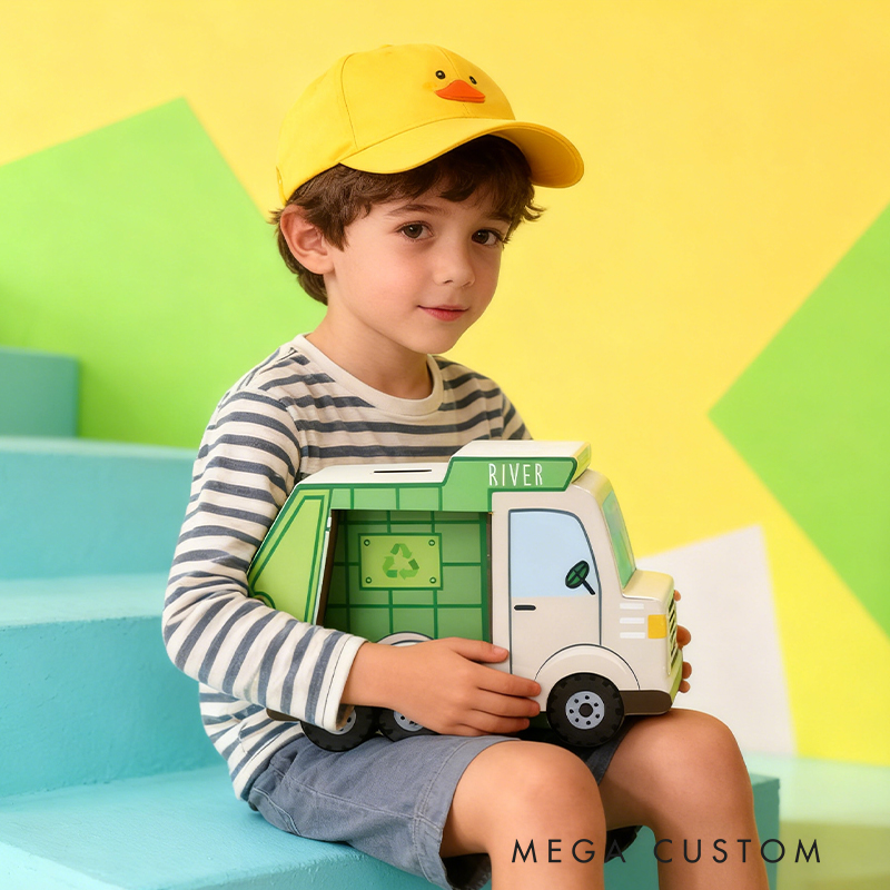 Personalized Garbage Truck Piggy Bank, Custom Name Money Box, Garbage Truck Piggy Banks for Boys, Construtction, DDP Delivered Duties Paid