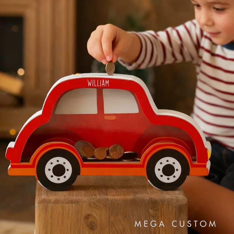 Personalized Car Piggy Bank, Car Custom Name Money Box, Custom Wooden Car, Montessori Piggy Bank, Christmas Gift for Kids, Toddler Boy Gift