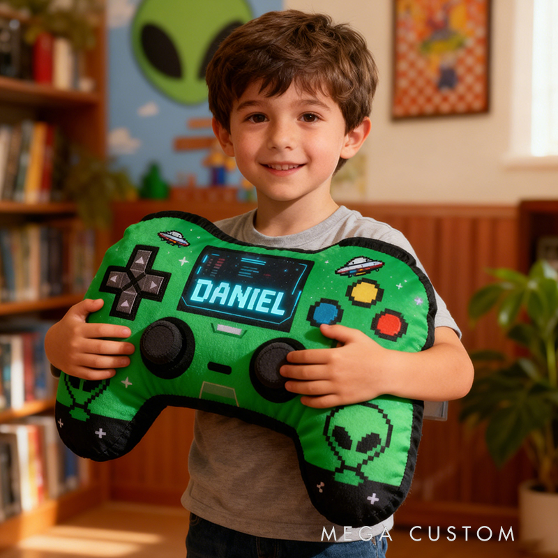 Personalized Graphic 3D Print Alien Space Game Controller Shaped Pillow for Game Lovers Plush Pillow Christmas Birthday Party Gift for Kids