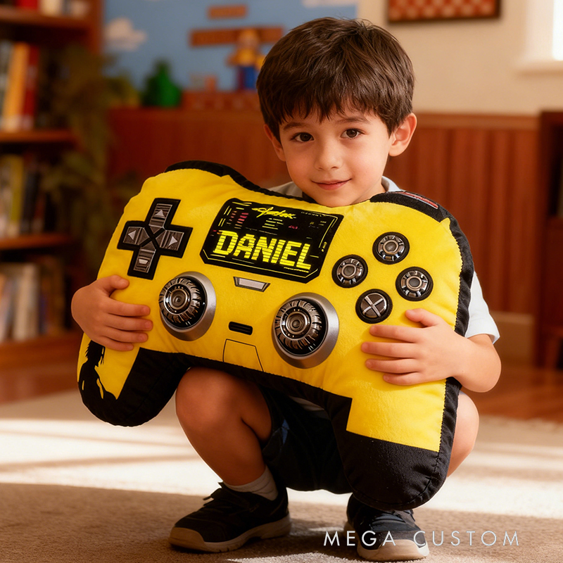 Personalized Graphic 3D Print Retro Yellow Game Controller Shaped Pillow for Game Lovers Plush Pillow Christmas Birthday Party Gift for Kids