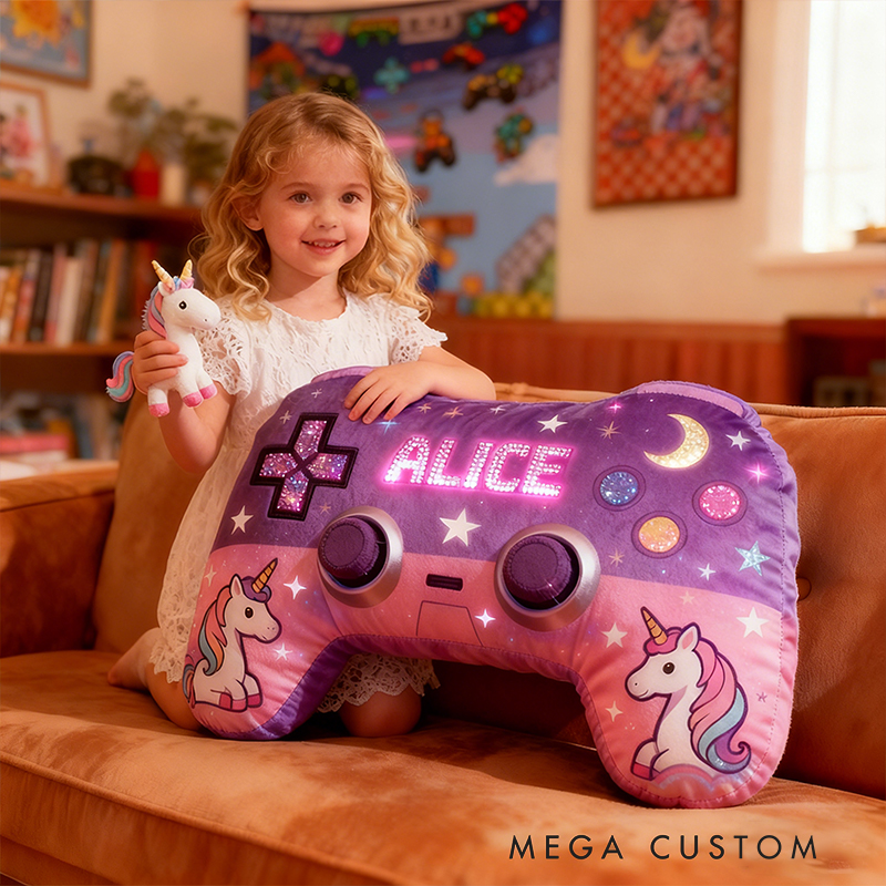 Personalized Graphic 3D Print Colorful Pony Game Controller Shaped Pillow for Game Lovers Plush Pillow Christmas Birthday Party Gift for Kids