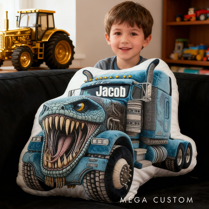 Personalized Cool Blue Crocodile Truck with Name Graphic 3D Print Pillow Christmas Gift for Kids or Baby Birthday Gift