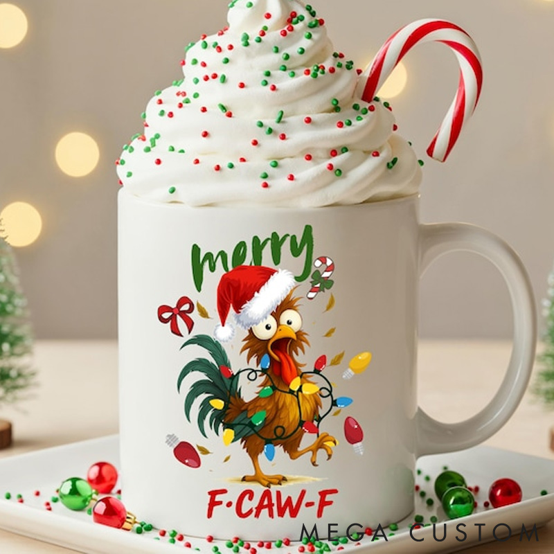 Personalized Pet Lover Funny F Caw F Chicken Merry Christmas Mugs