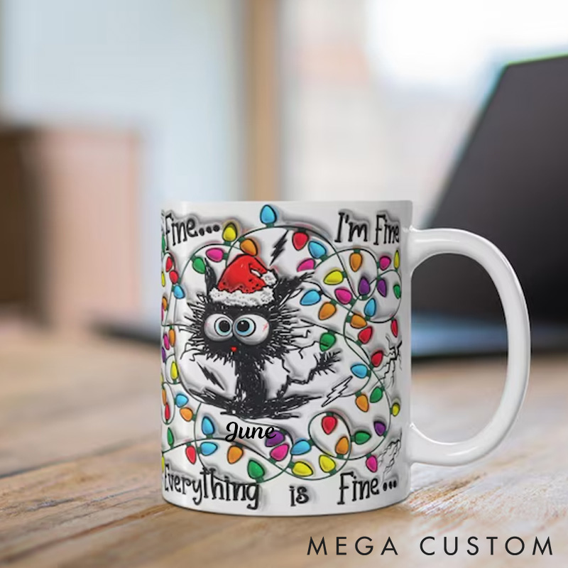 Personalized Cat Lover It is Fine Everything is Fine Inflated Mugs