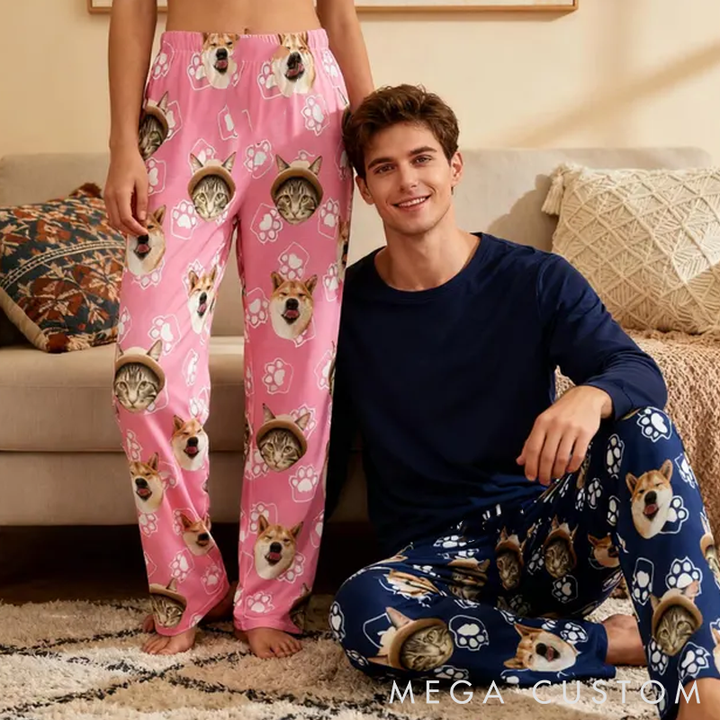 Personalized Pet Lover Custom Pajama Pants with Photo Family Christmas Pants Pajamas