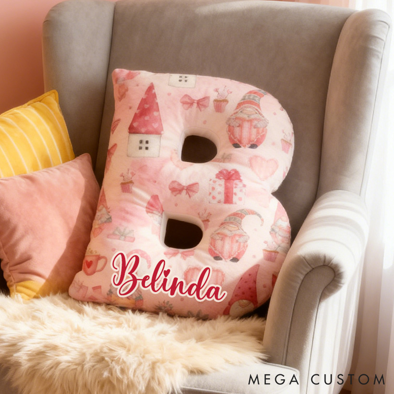 Personalized Love Gnome Letter Pillow Custom Valentines Throw Pillow for Girlfriend Holiday Home Decor Love Gnome Gift Box Pillow for Wife