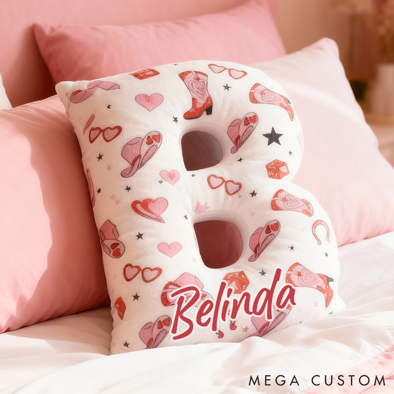 Personalized Pink Western Cowgirl Letter Pillow Custom Pink Valentine Gift Throw Pillow for Girlfriend Pink Cowgirl Boots Horseshoe Pillow for Her