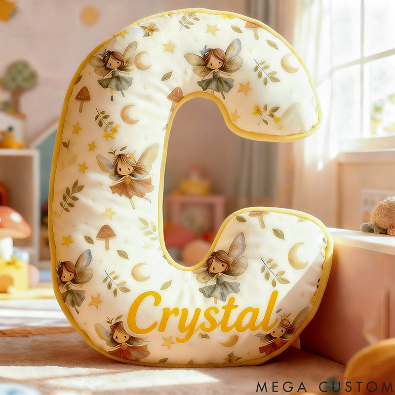Personalized Flower Girl Yellow Flower Fairy 26 Letters Pillow Custom Girl friend Graphic 3D Printed Alphabet Initials Cushion Birthday Gift for Her