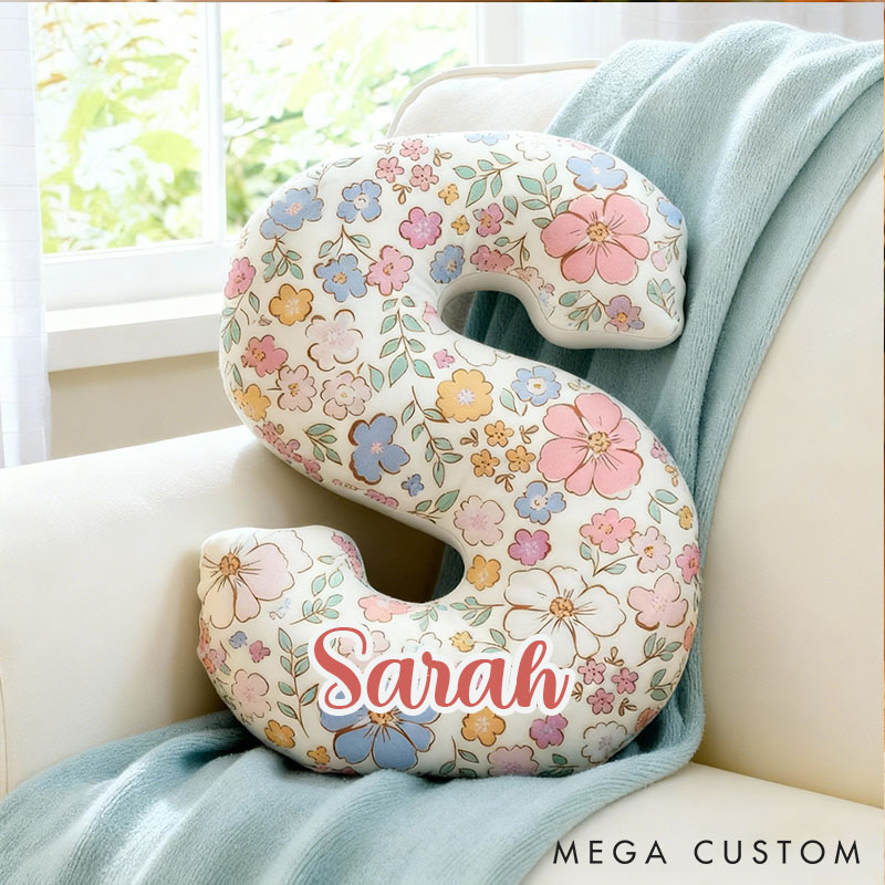 Personalized Floral Letter Pillow for Flower Girl Custom Full Print Flowers Initial Throw Pillow for Her Holiday Home Decor Floral Lovers Pillow