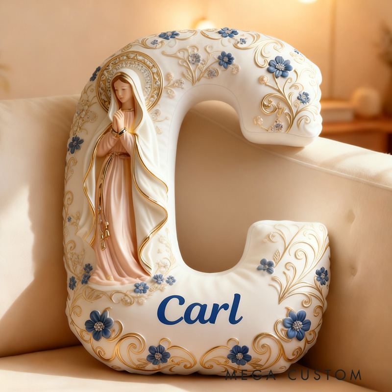 Personalized Virgin Mary Mother Mary Letter Pillow with Custom Name Religious Home Decor Catholic Gift for Women Graphic 3D Print Pillow