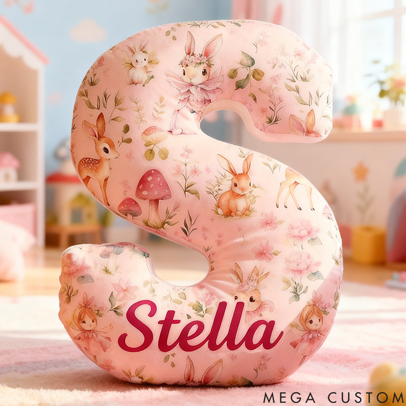 Personalized Flower Girl Floral Rabbit Fairy 26 Letters Pillow Custom Girl friend Mushroom Graphic 3D Printed Alphabet Cushion Birthday Gift for Her