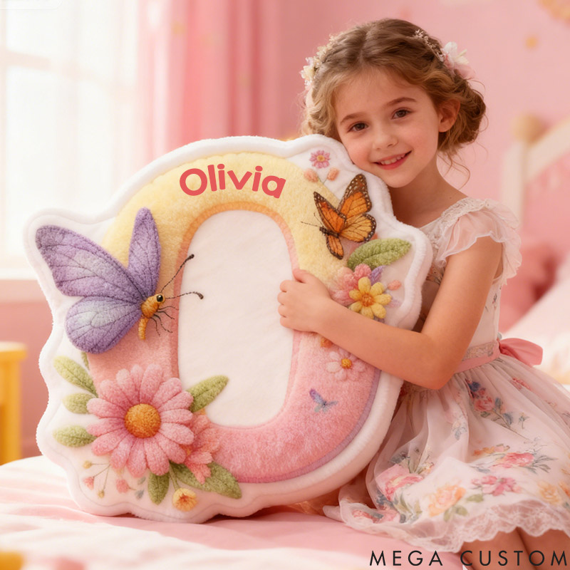 Personalized Flower Girl Floral Butterfly 26 Letters Pillow Custom Girl friend Graphic 3D Printed Alphabet Initials Cushion Birthday Gift for Her