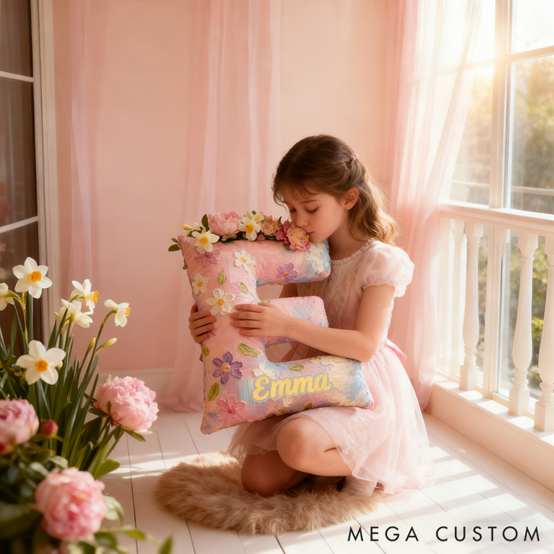 Personalized Colorful Flora Letter Pillow Initial Flower Throw Pillow Custom Holiday Home Decor Letter Pillow for Flower Girl for Girl friend