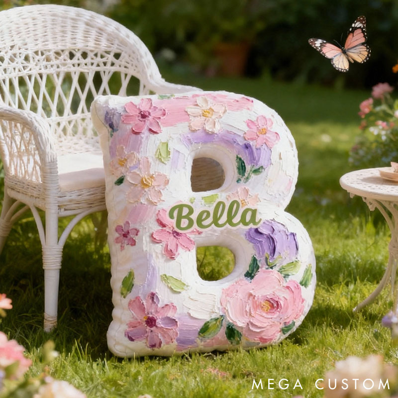 Personalized Colorful Flora Letter Pillow Initial Flower Throw Pillow Custom Holiday Home Decor Letter Pillow for Flower Girl for Girl friend