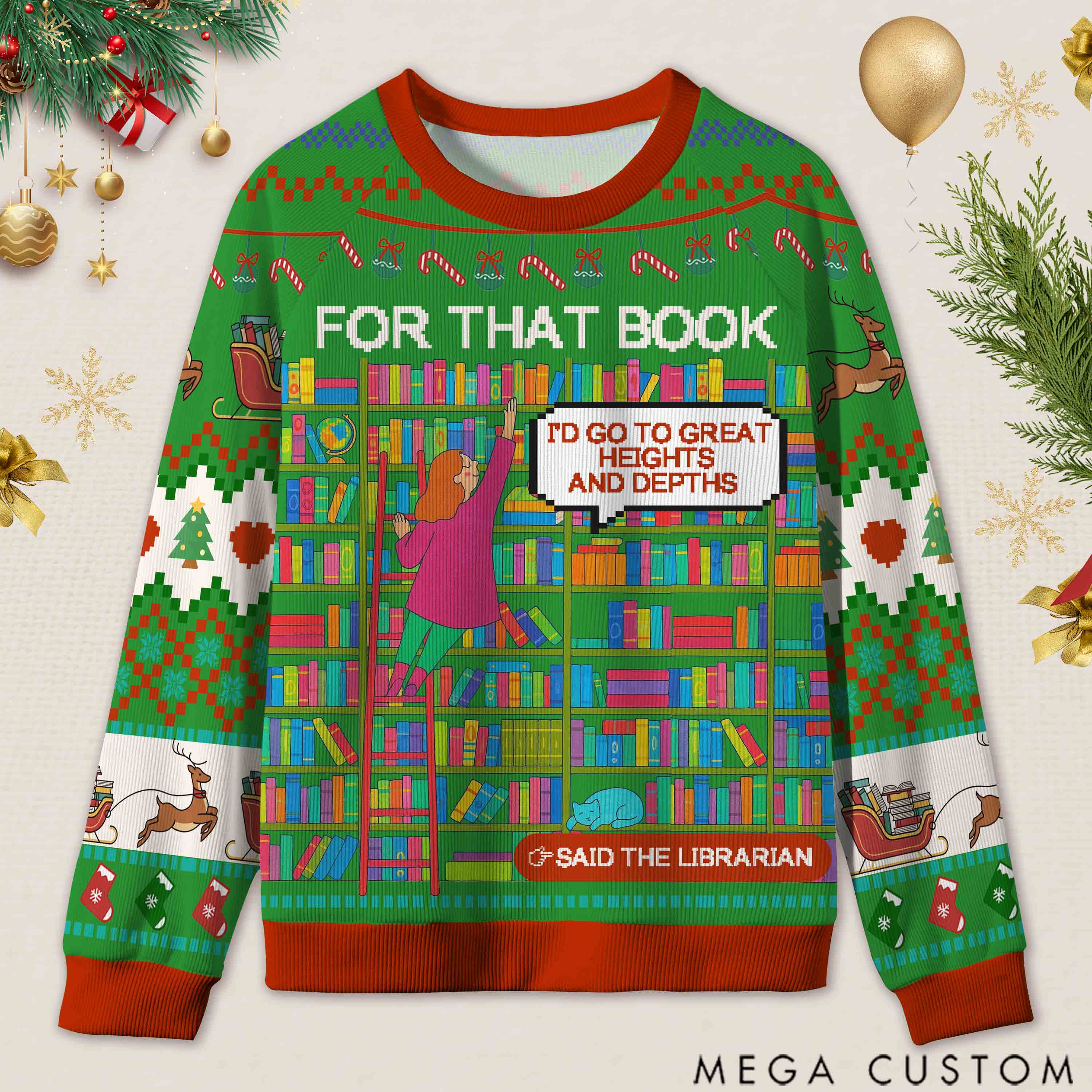 Personalized Library Slogan Witty Ugly Sweater Holiday Gift for Librarians