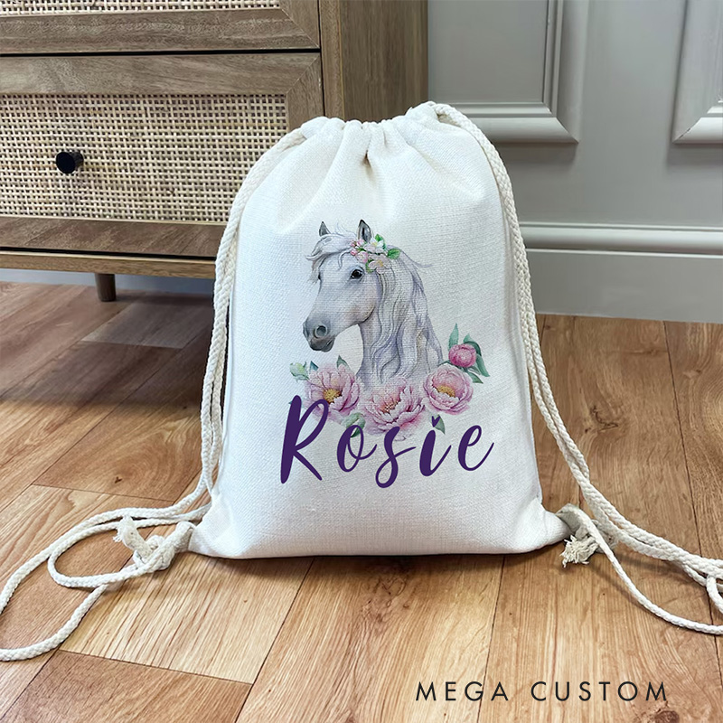 Personalised Horse Riding Bag Equestrian Bags Horse Gifts Kit Bag Drawstring Bag Kids PE Kit Bag Horse for Riding Lovers Equestrian Lovers