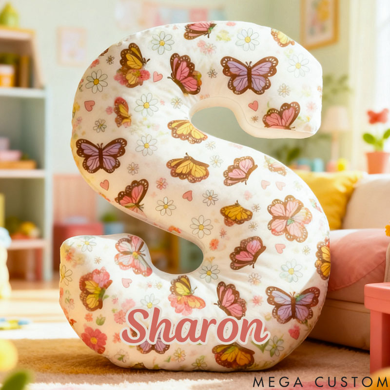 Personalized Flower Girl Butterfly Floral 26 Letters Pillow Custom Girl friend Name Graphic 3D Printed Cushion Valentines Day Christmas Gift for Her