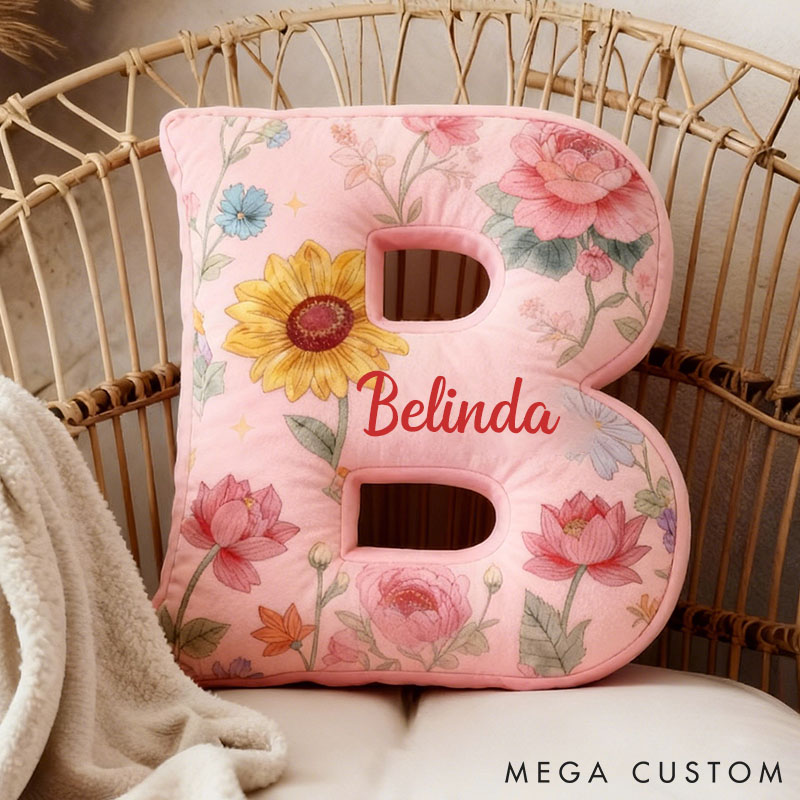 Personalized Sunflower Lotus Initial Pillow Custom Floral Letter Throw Pillow for Her Christmas Home Decor Gift Pillow