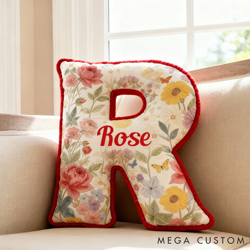 Personalized Floral Letter Pillow Custom Sunflower Rose Daisy Graphic Initial Throw Pillow Christmas Holiday Decor Pillow for Her