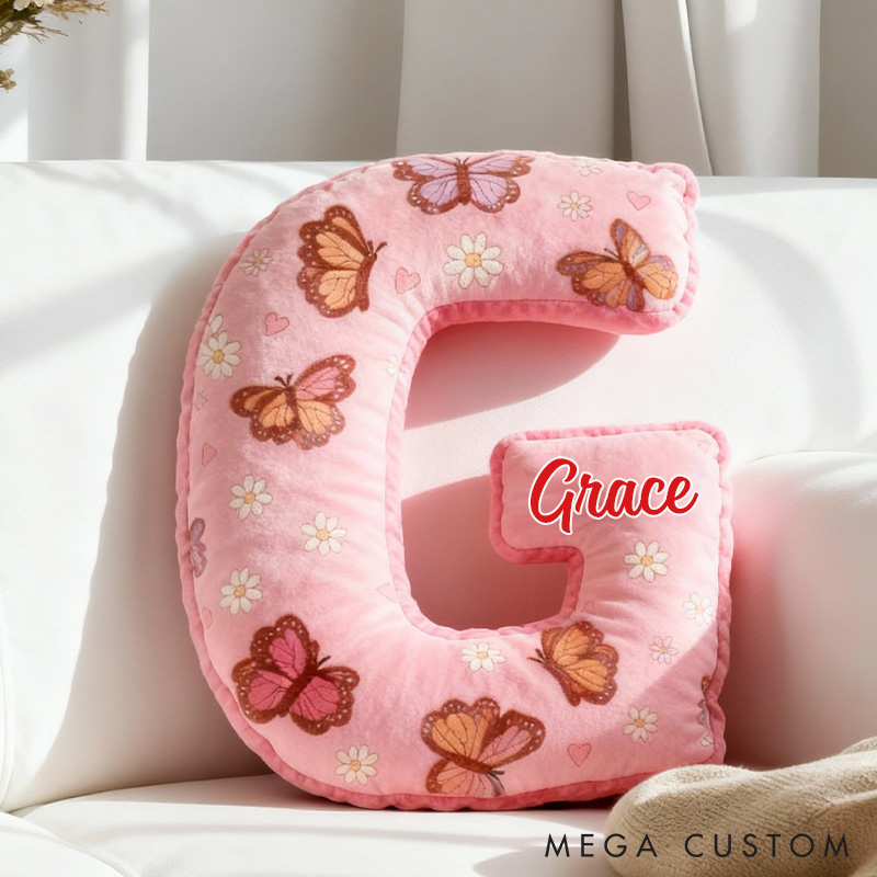 Personalized Butterfly Daisy Letter Pillow Custom Holiday Throw Pillow for Flower Girl Christmas Home Decor Gift for Her