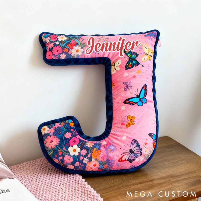 Personalized Butterfly and Floral Letter Pillow Custom Elegant Flowers Pattern Throw Pillow Christmas Butterflies Decor Pillow for Her Him
