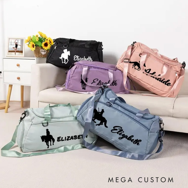 Personalized Name Horse Riding Duffle Bag Waterproof Travel Weekender Bag with Strap Equestrian Overnight Bag Gift for Horse Lovers Riding Lovers Equestrian Lovers