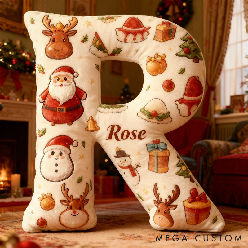 Personalized Christmas Snowman Letter Pillow Initial Christmas Throw Pillow Custom Holiday Home Decor Letter Pillow for Flower Girl for Girl friend