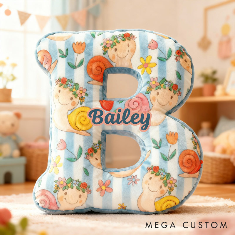 Personalized Blue Snails Flora Letter Pillow Initial Flower Throw Pillow Custom Holiday Home Decor Letter Pillow for Flower Girl for Girl friend