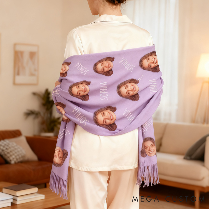 Personalized Funny Girlfriend Wife Face Photo Scarf Custom Boyfriend Husband Name Scarf with Men Women Photo Valentines Day Christmas Gift for Him Her