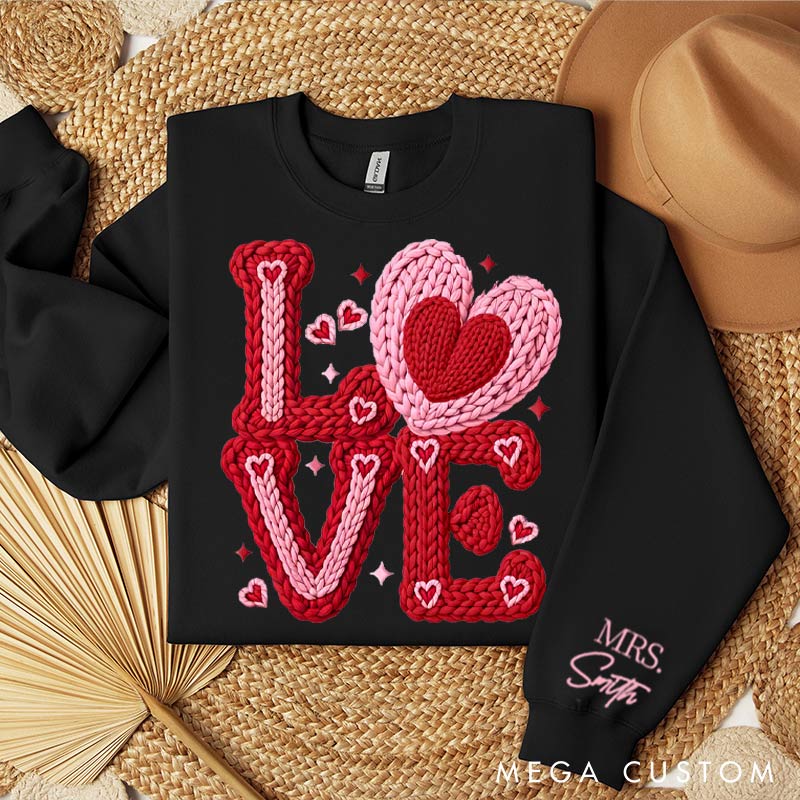 Personalized Love Knitted-style Design couple Sweatshirt Custom Names for Couple Anniversary Valentine's Gift for Wife Holiday Top Cloth for Wife