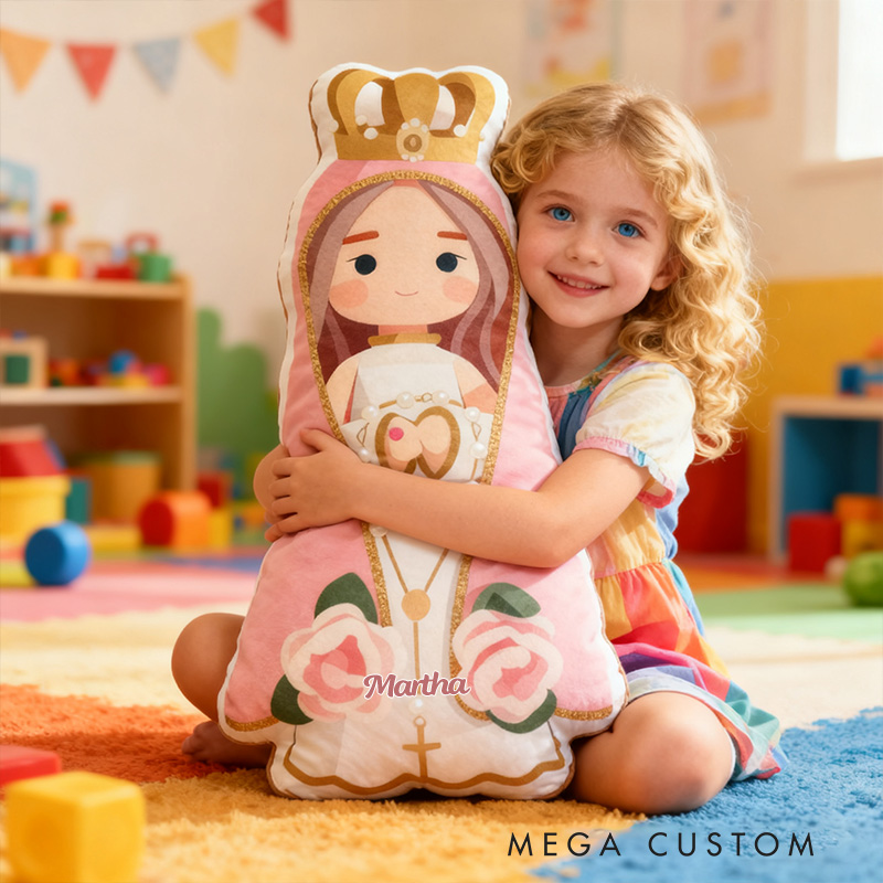 Personalized Virgin Mary Floral Pillow with Custom Name Religious Home Decor Catholic Prayer Gift for Girls Graphic 3D Print Pillow