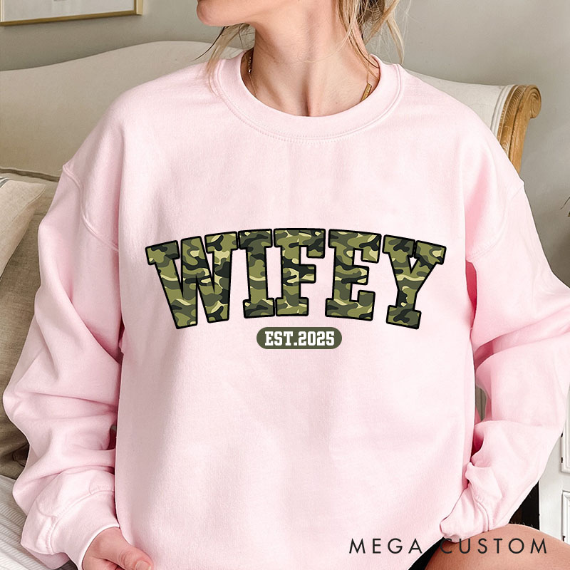 Personalized Camo Wifey Sweatshirt Custom Bold Camo Sweatshirt for Wife Valentine's Anniversary Gift for Her Couple Top Clothes