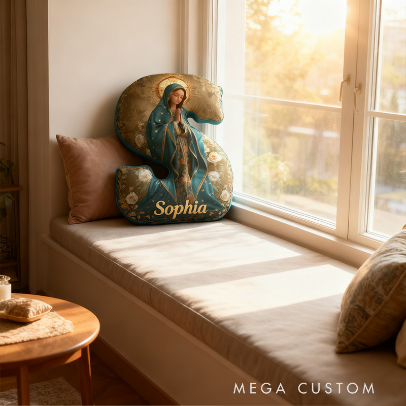 Personalized Sacred Heart Virgin Mary Holy Mother Letter Pillow with Custom Name Religious Home Decor Catholic Gift for Women Graphic 3D Print Pillow
