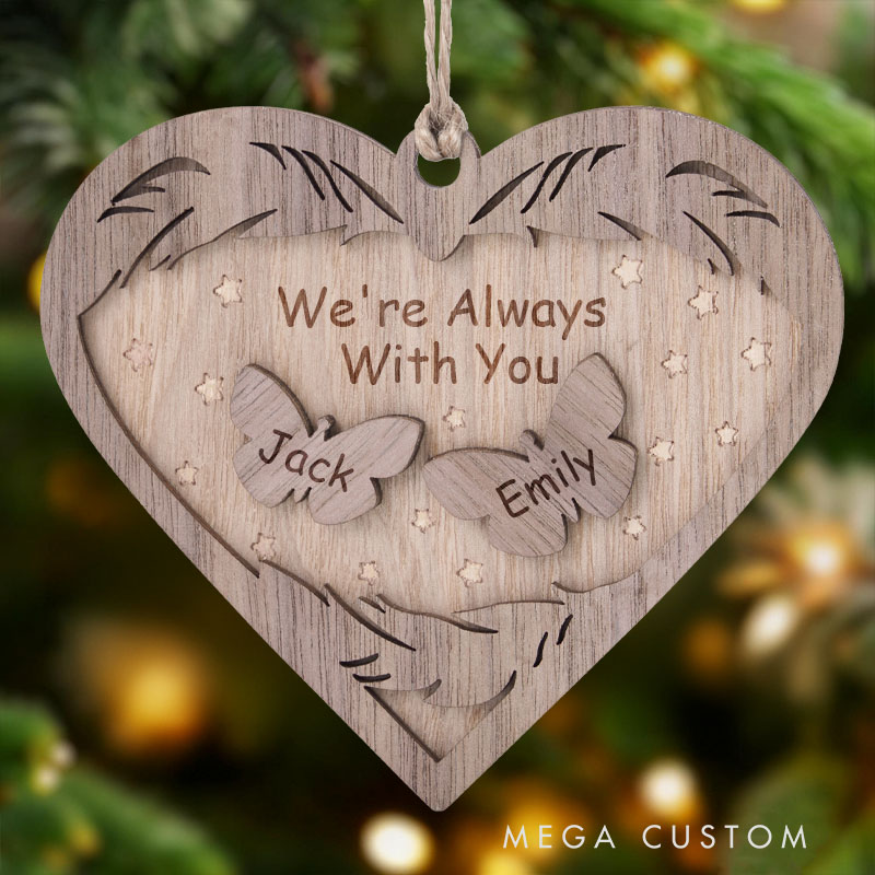 Personalized Memorial Ornament Always And Forever In Our Hearts Memorial Ornament Heart Shaped Butterfly Wood Christmas Ornament Sympathy Gift