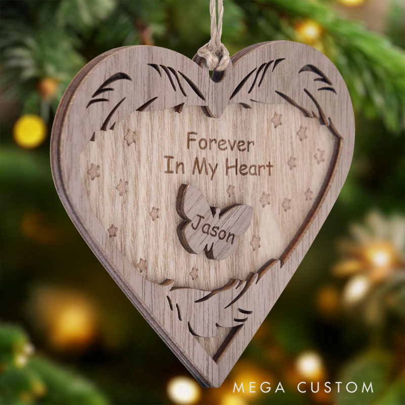 Personalized Memorial Ornament Always And Forever In Our Hearts Memorial Ornament Heart Shaped Wood Christmas Ornament Sympathy Gift