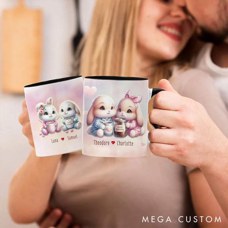 Personalized Dreamy Rabbit Couple Ceramic Mug with Names Custom Valentine's Day Anniversary Gift for Couples Couple Bunny Mug for Couple