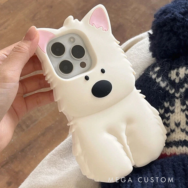 West Highland 3D Cute For iPhone 16 15 14 13 Pro Max Silicone Phone Case Cover