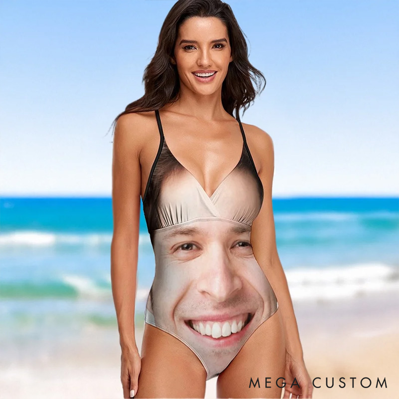 Personalized Man Face Photo One-Piece Swimsuit for Women Custom Girlfriend Wife Swimsuit Valentines Day Gift for Her Summer Vacation Beach Essential