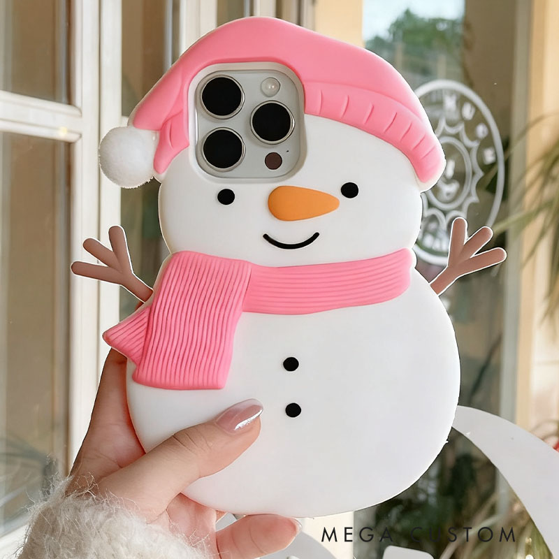 Winter Snowman Blue 3D Cute For iPhone 16 15 14 13 Pro Max Silicone Phone Case Cover