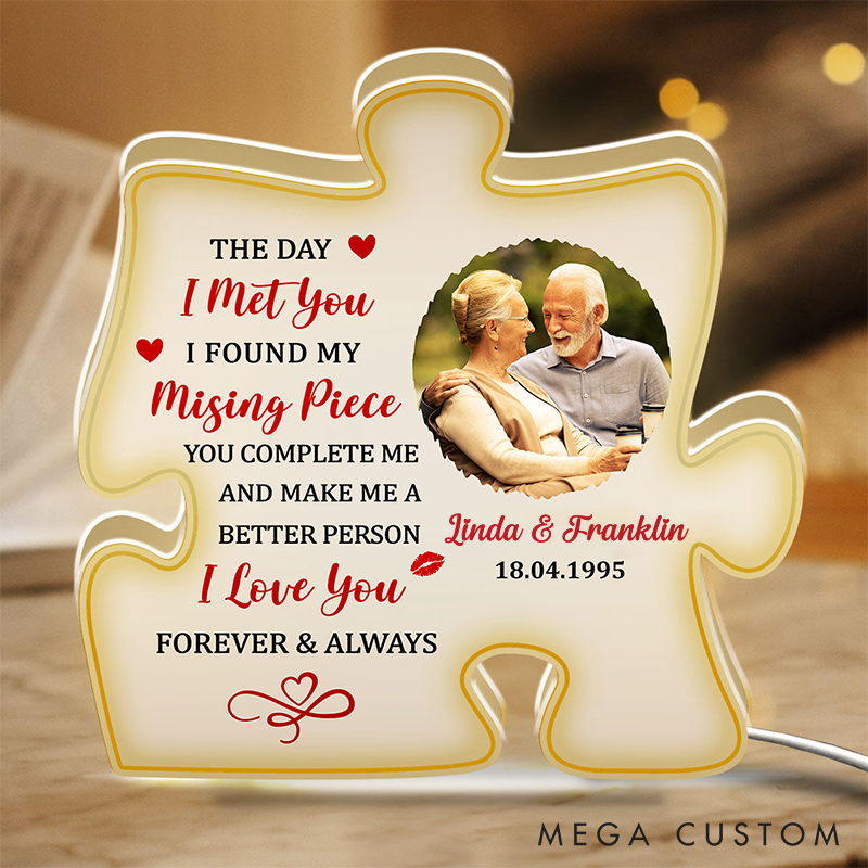Personalized Missing Piece Light Box Couple Puzzle Light Box with Name Night Light Home Decor Couple Anniversary Gift