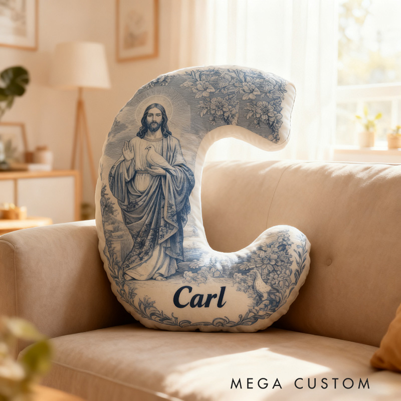 Personalized Jesus Floral Letter Pillow with Custom Name Religious Home Decor Christian Gift Faith Prayer Gift Graphic 3D Print Pillow 