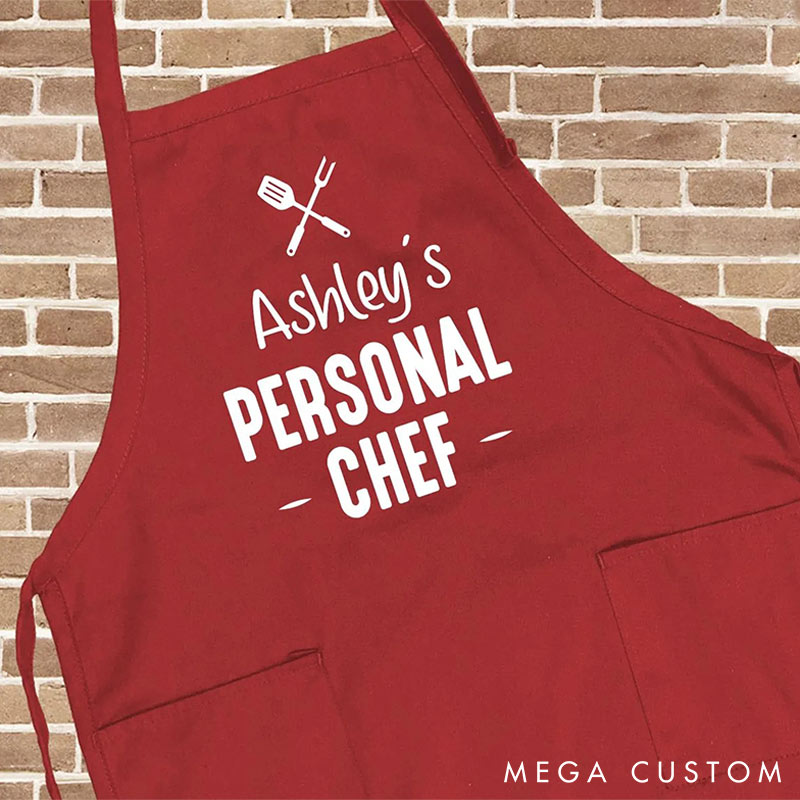 Personalized Your Name Personal Chef Grill Apron Funny Grill Apron for Couple Apron with Pocket Valentine’s Day Gift for Him Gift For Husband