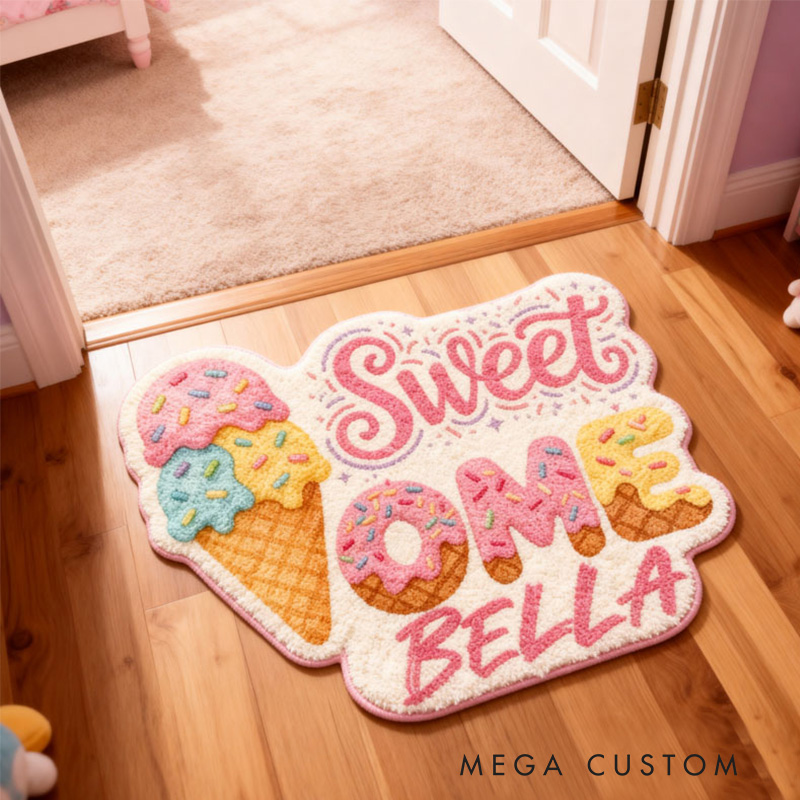 Personalized Sweet Home Ice Cream Rug Custom Name Soft Durable Doormat Decorative Accent For Kids Rooms Playrooms Or Home Decor Housewarming Gifts