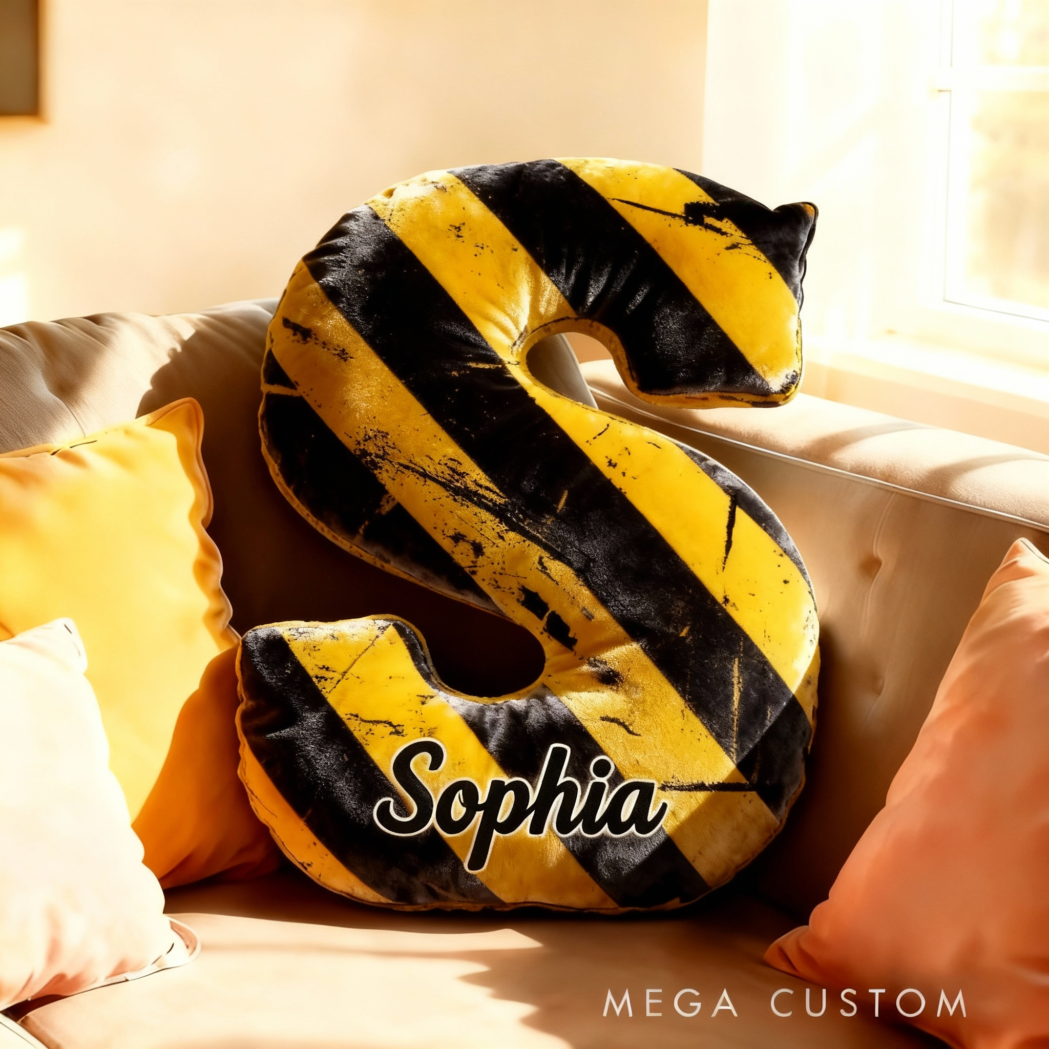 Personalized Racing Warning Stripe Letter Pillow Custom Name Initial Cushion Gift for Racing Lovers Home Decor