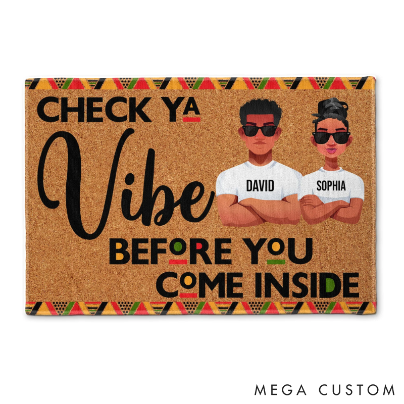 Personalized Check Ya Vibe Before You Come Inside Couple Home Doormat with Names Non-Slip Durable Front Door Decor Gift for Couple