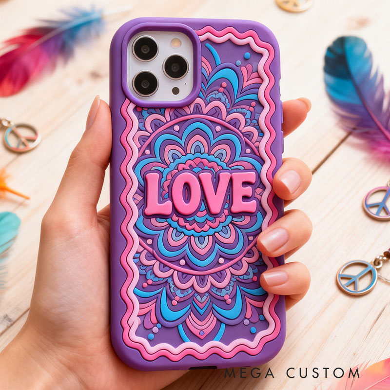 Hippie 3D for iPhone 17 16 15 14 13 Pro Max Silicone Phone Case Cover Purple