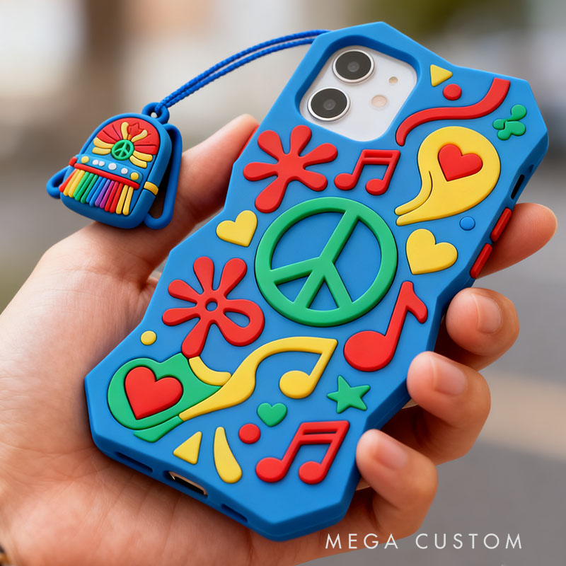 Hippie 3D for iPhone 17 16 15 14 13 Pro Max Silicone Phone Case Cover Blue