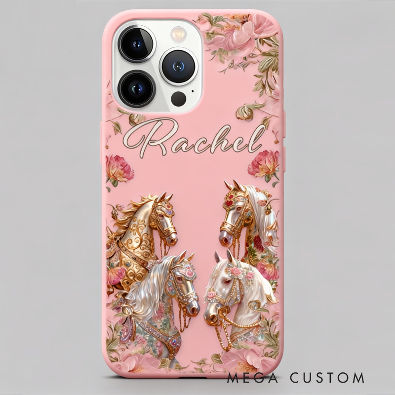 Personalized Couple Phone Case Phone Cases with French Countryside Gifts Floral Design and Custom Name for Riding Lovers Equestrian Lovers Unique Style Phone Cases