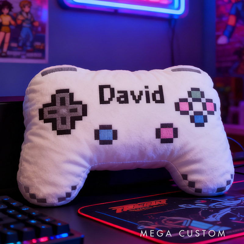 Personalized Retro White Game Controller Shaped Pillow for Game Lovers Plush Pillow Christmas Birthday Party Gift for Kids