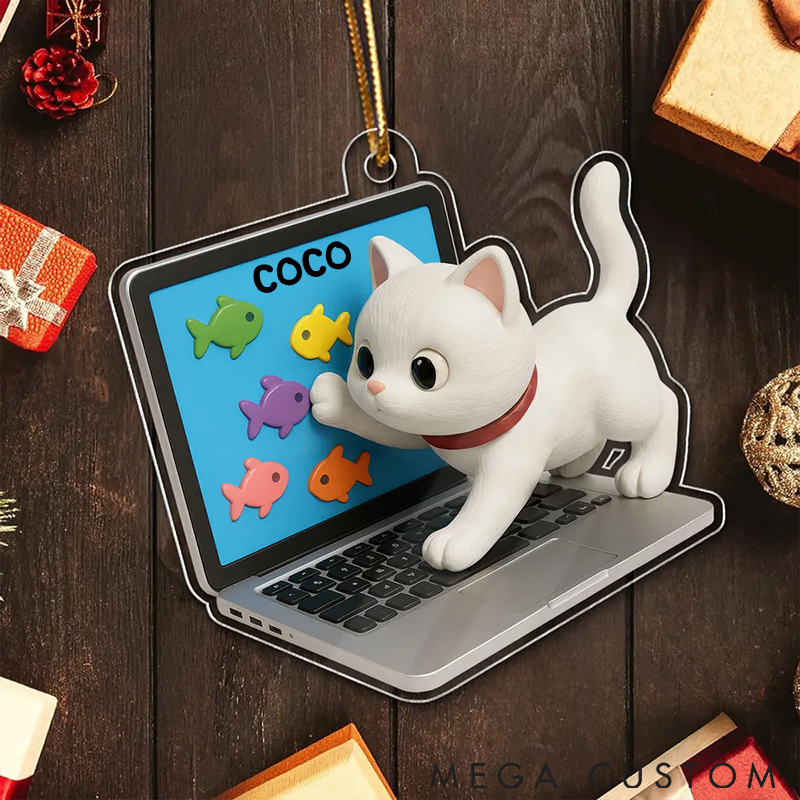 Personalized Cat Lover Mischievous Kitten on Laptop Ornament